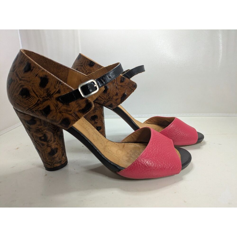Chie Mihara Block Heels Leather Sandals Black Brown Red Size 7